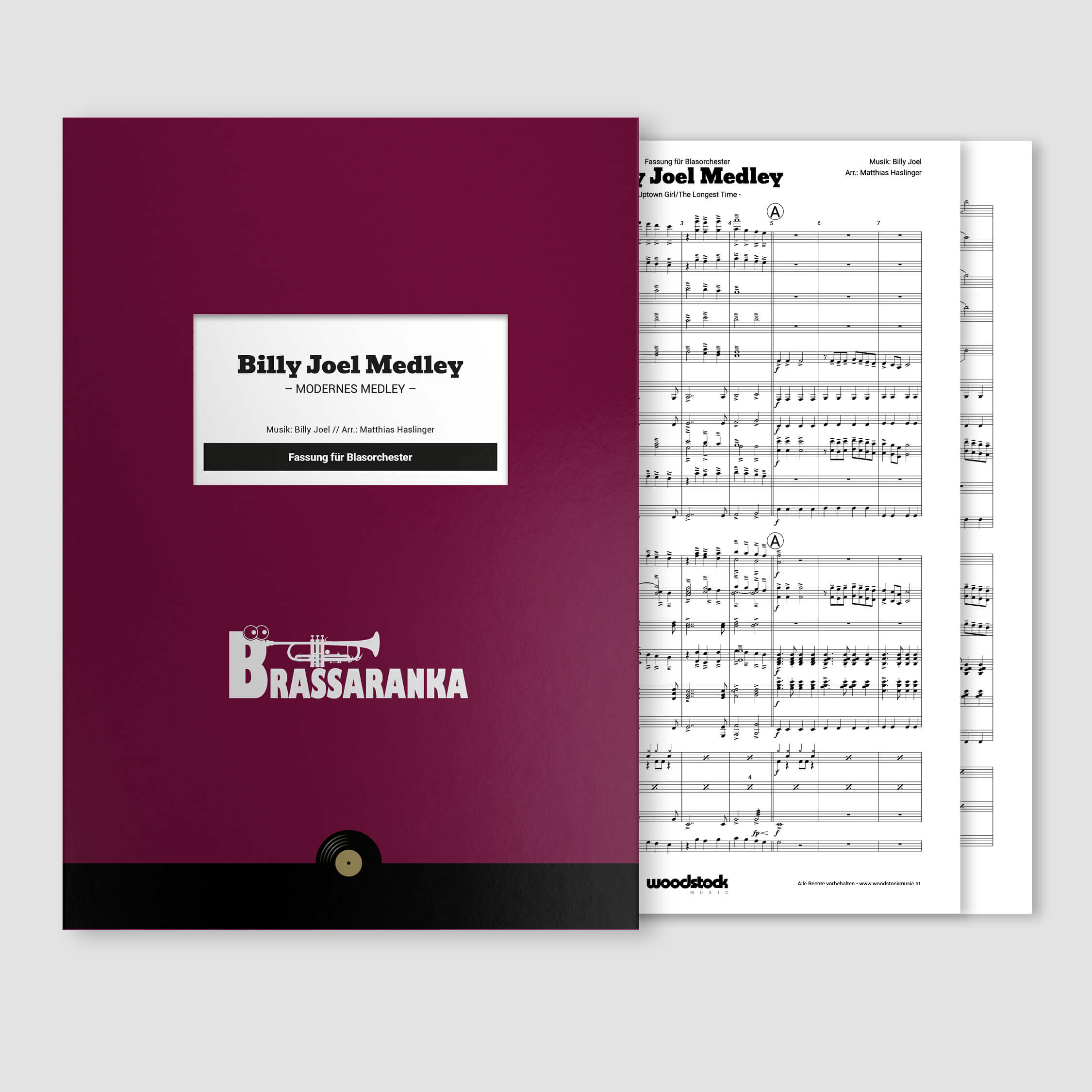 Die Notenmappe und die Original-Noten vom "Billy Joel Medley" von Brassaranka für Blasorchester