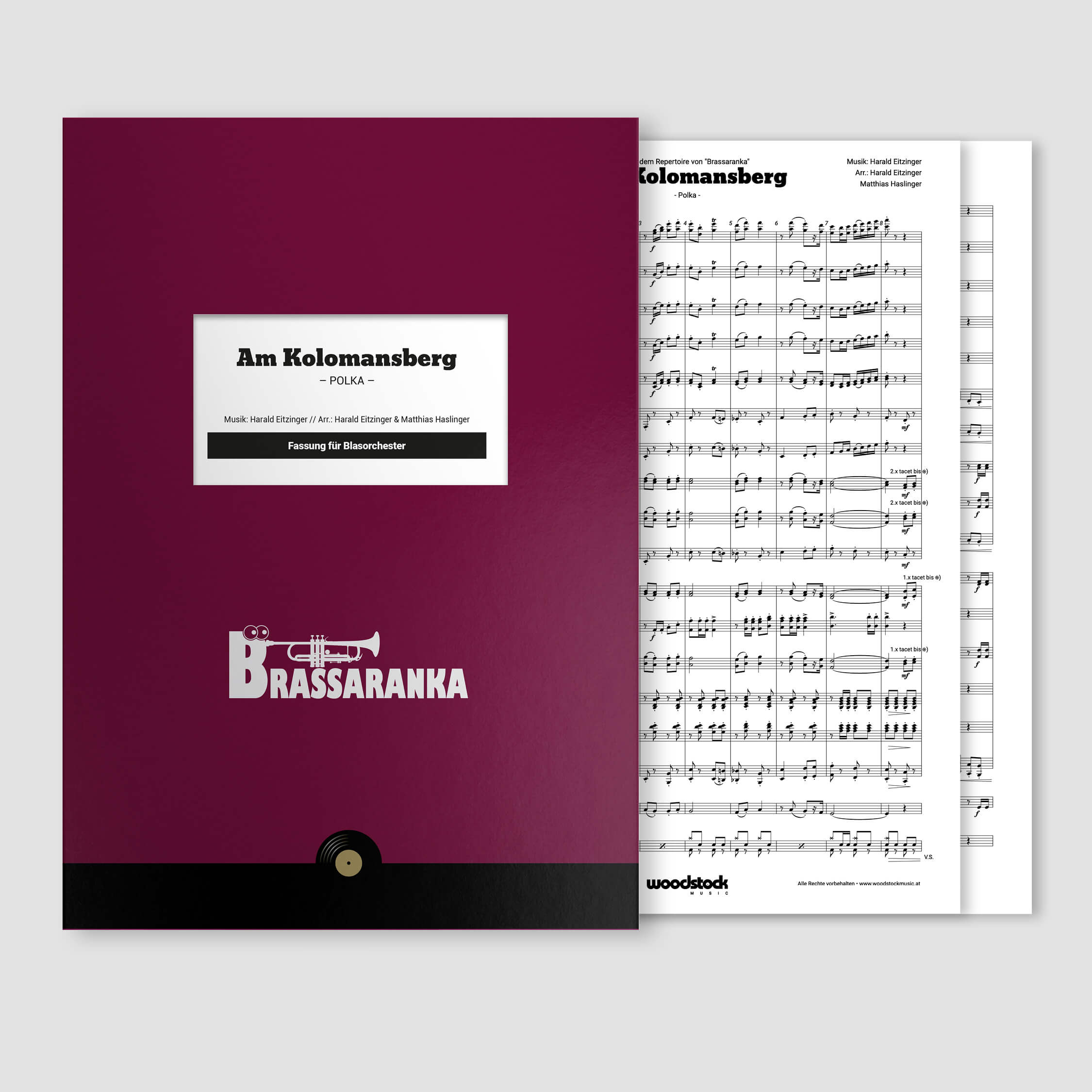 Die Notenmappe und die Original-Noten vom "Am Kolomansberg" von Brassaranka für Blasorchester.