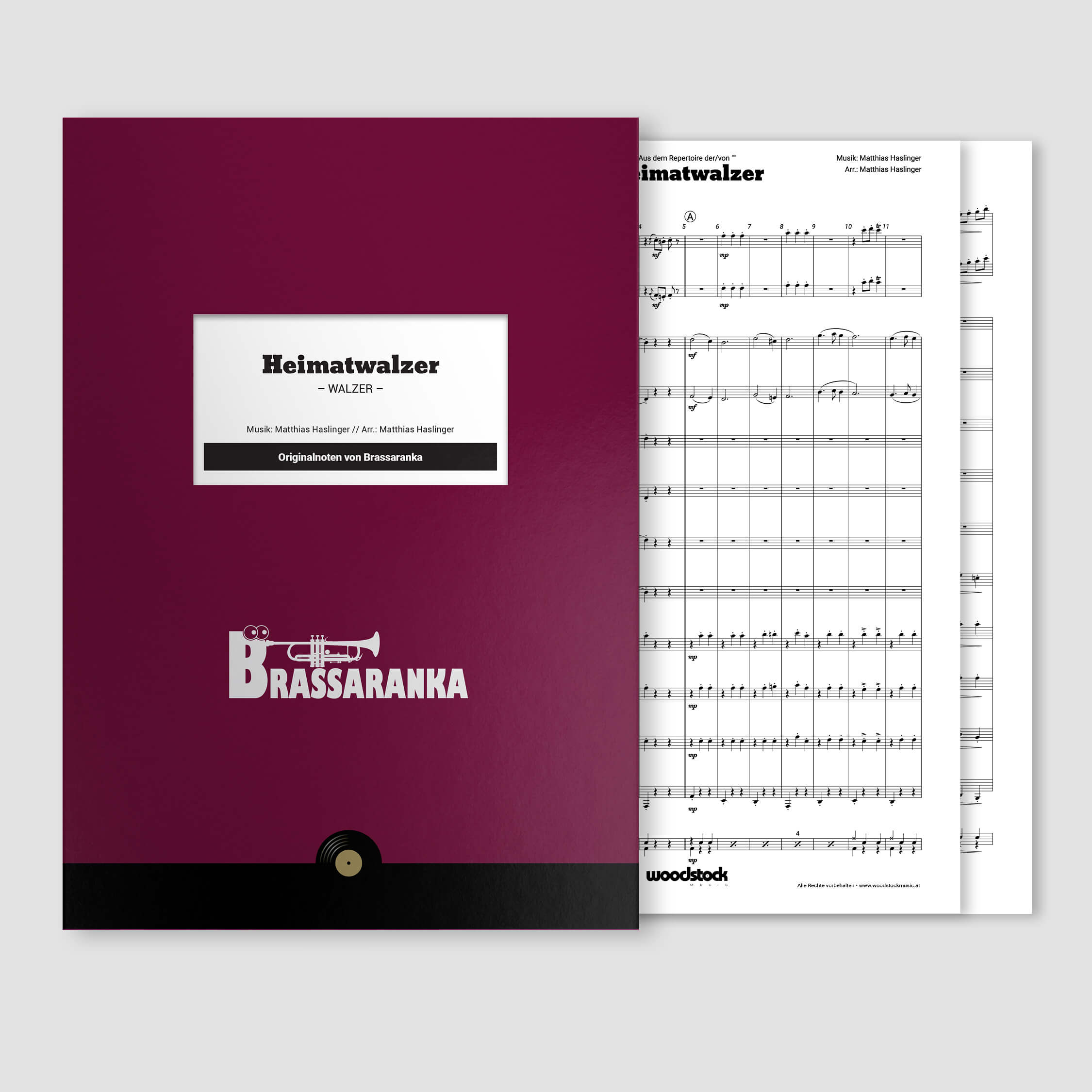 Die Notenmappe und die Original-Noten vom "Heimatwalzer" von Brassaranka für Originalbesetzung.