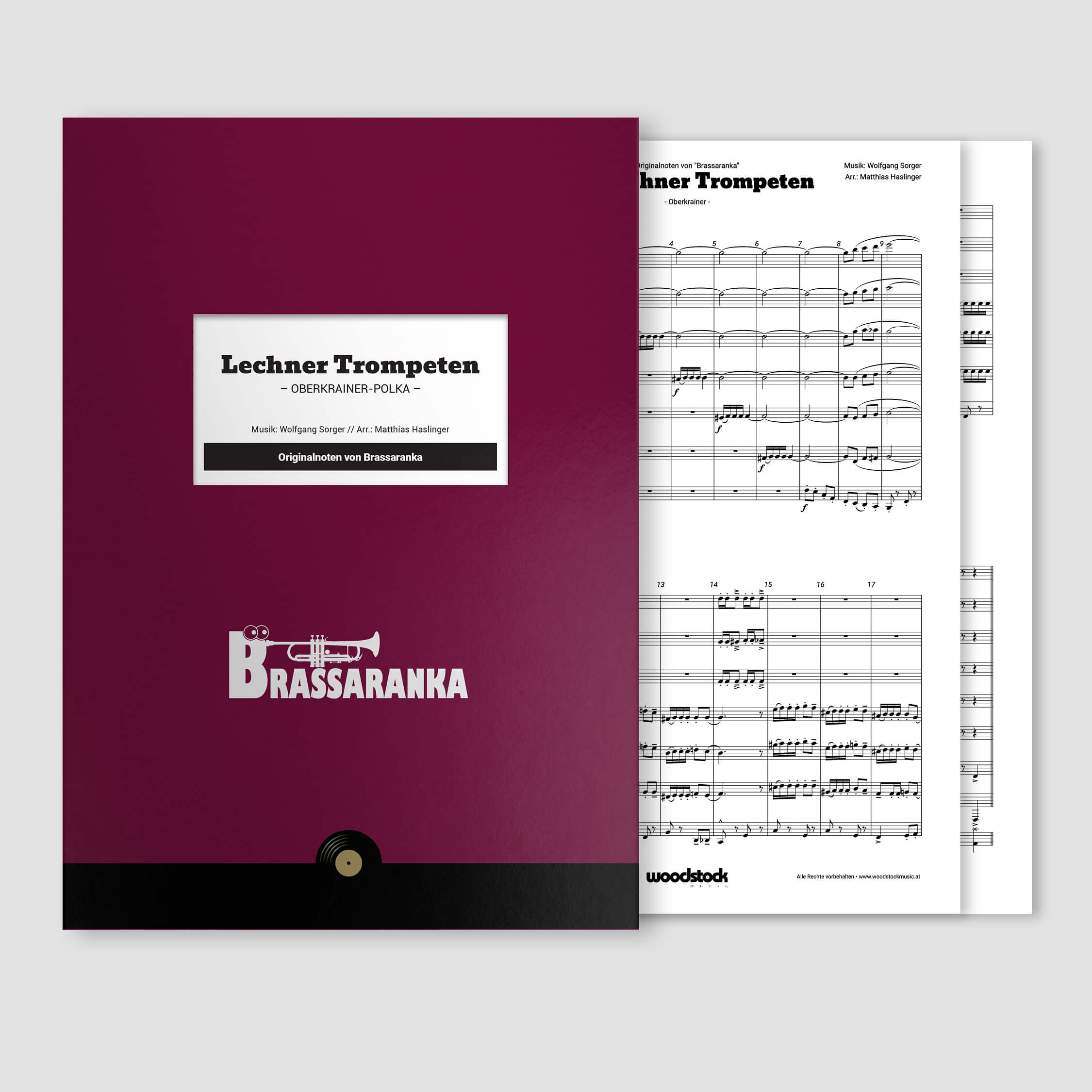 Die Notenmappe und die Original-Noten der "Lechner Trompeten" von Brassaranka für Originalbesetzung.