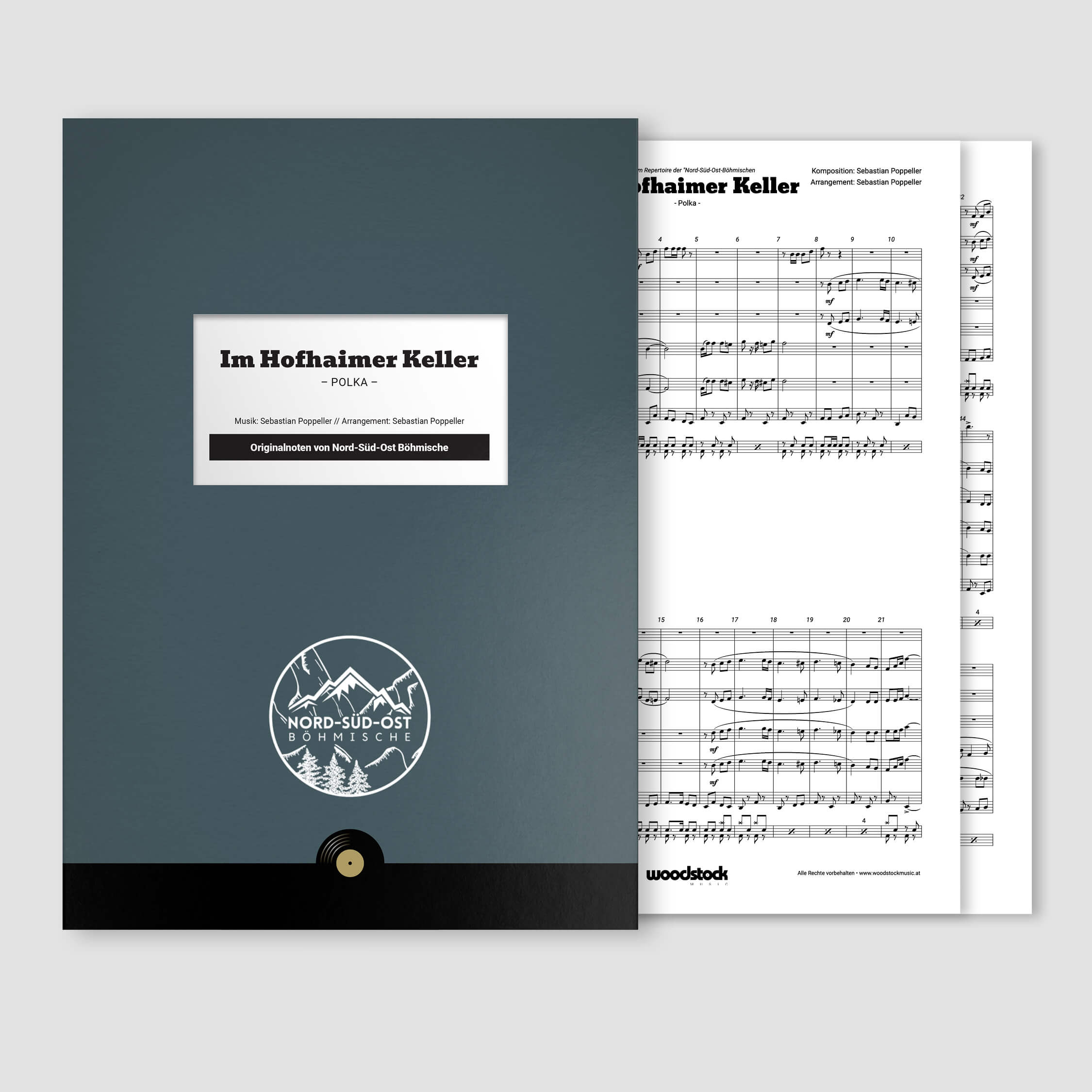 Die Notenmappe und die Original-Noten von „Im Hofhaimer Keller“ der Nord-Süd-Ost Böhmischen für Originalbesetzung.